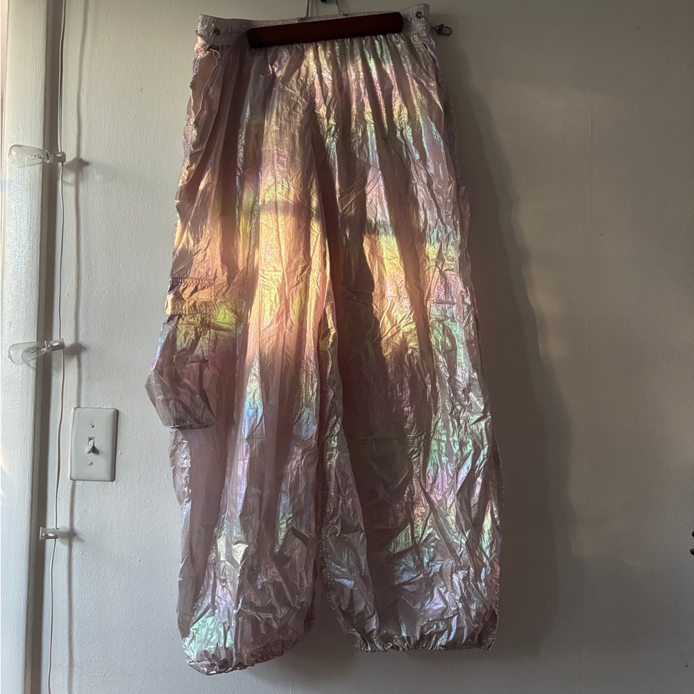 Anthropologie Iridescent Pink Parachute Pants